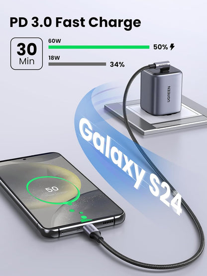 Right Angle USB C Cable 6.6FT 2-Pack, 60W USB C to USB C Cable 90 Degree Type C Cable for Iphone 17/16, Macbook Pro/Air, Ipad Pro 2022/Air 5/Mini 6, Galaxy S25/S24/S23, Pixel 10/9, Switch