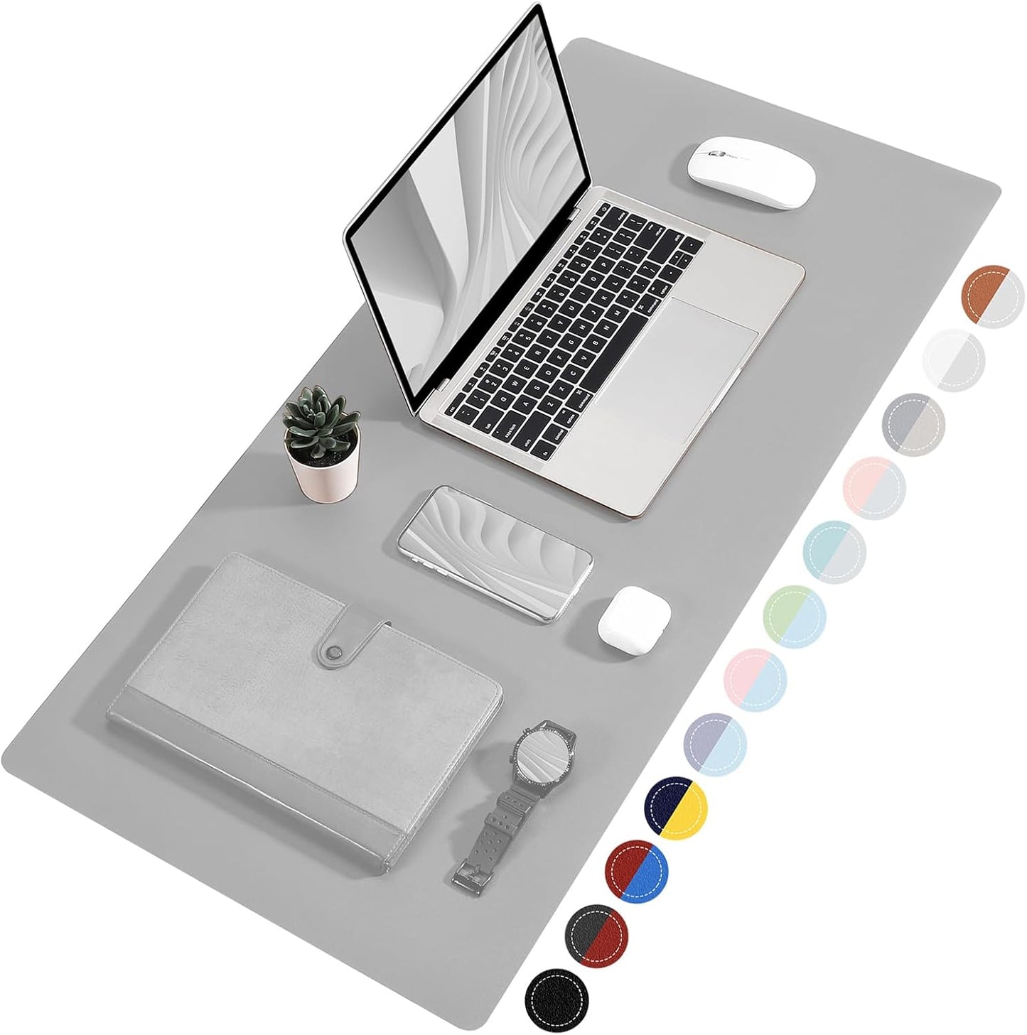 Dual Sided Desk Pad, Large Desk Mat, Waterproof Desk Blotter Protector Mouse Pad, Leather Desk Pad Large for Keyboard and Mouse (36" X 17", Gray/Sliver)